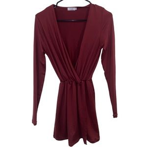 Burgundy Long Sleeve Mini Dress